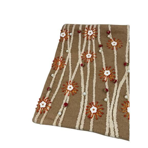 Pier One 15x15 Square Throw Pillow Cover Beaded Beige Brown Orange Wool READ - Picture 2 of 12